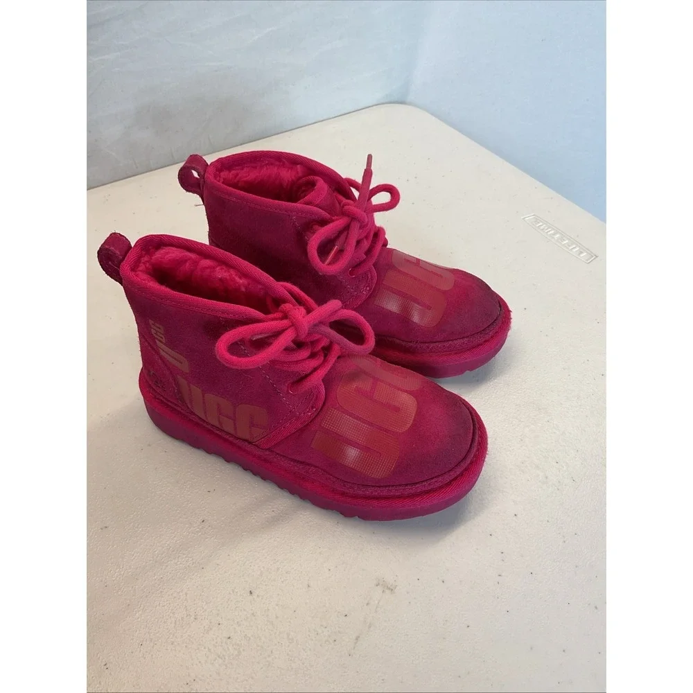 Ugg Australia Kids Hot‎ Pink Neumel II Lace Up  Boots Shoes Sz 13 Girls Logo